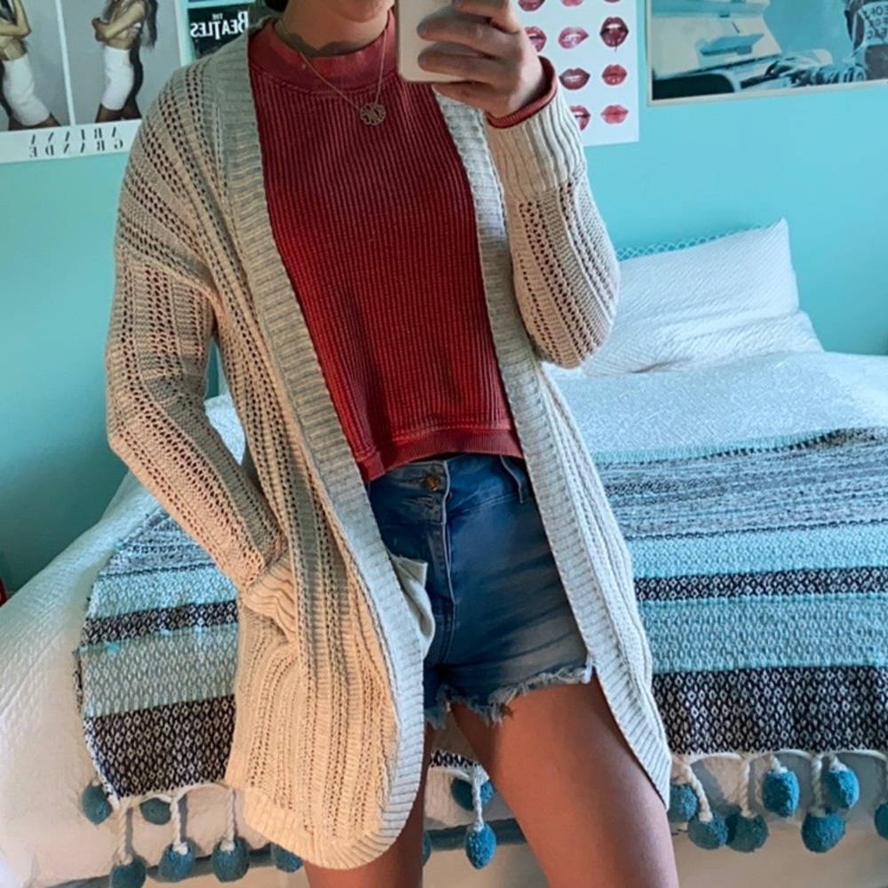 American Eagle Cream Long Knit Sweater